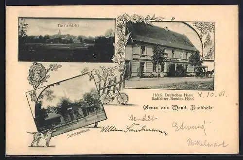 AK Wendisch Buchholz, Hotel Deutsches Haus, Ortsansicht, Blick zum Schützenhaus