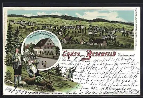 Lithographie Besenfeld, Kaufmann Kappler und gemischtes Waarengeschäft, Ortsansicht