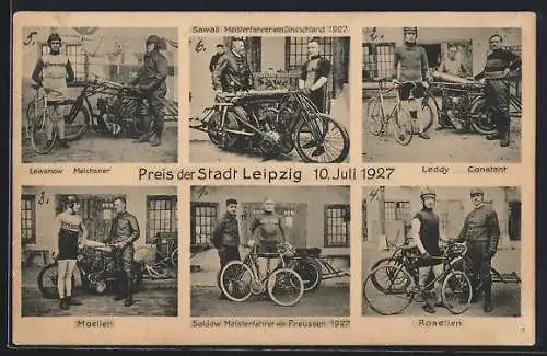 AK Leipzig, Radrennen Preis der Stadt Leipzig 1927, Siegerehrungen, Meisterfahrer von Deutschland u. Preussen