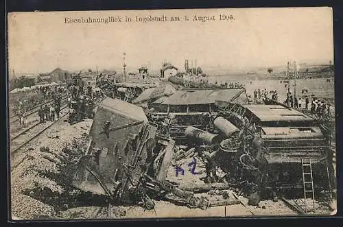 AK Ingolstadt, Eisenbahnkatastrophe am 4. August 1905, entgleister Personenzug