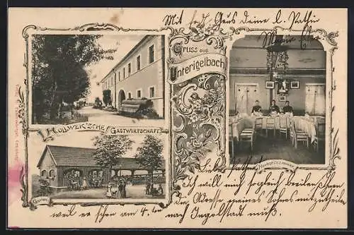 AK Unteriglbach, Gasthaus Hollweksche Gastwirtschaft mit Strasse, Garten u. Hochzeitszimmer