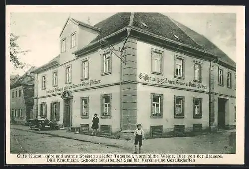 AK Nordheim a. Main, Gasthaus zur goldenen Sonne V. Plettner mit Strasse