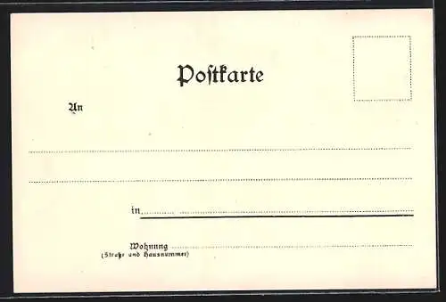Lithographie Pfersee, Gesamtansicht, Strassenbahn und Kirche