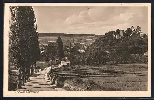 AK Polle a. d. Weser, Strassenpartie mit Ruine