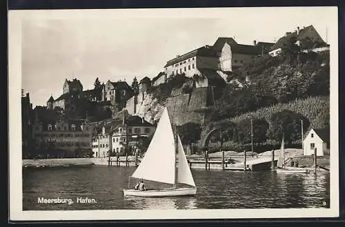 AK Meersburg, Hafenpartie mit Segelboot