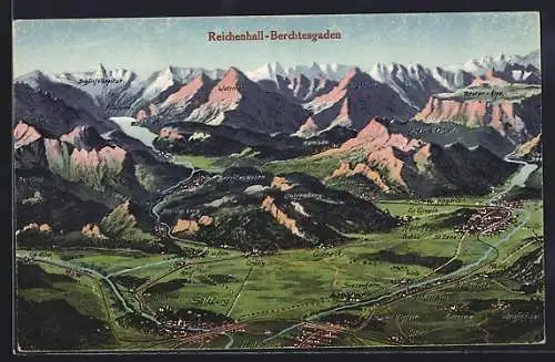 Künstler-AK Eugen Felle: Berchtesgaden-Reichenhall, geographische Karte