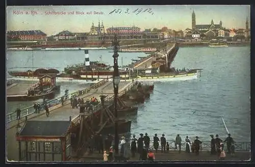 AK Köln a. Rh., Schiffbrücke und Blick auf Deutz