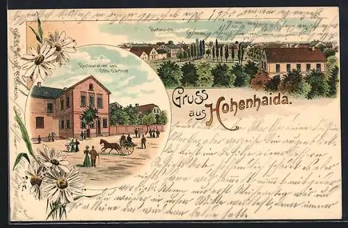 Lithographie Hohenhaida, Restaurant von Otto Gärtner, Dorfpartie aus der Vogelschau