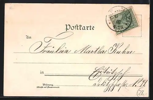 Lithographie Hohenhaida, Restaurant von Otto Gärtner, Dorfpartie aus der Vogelschau