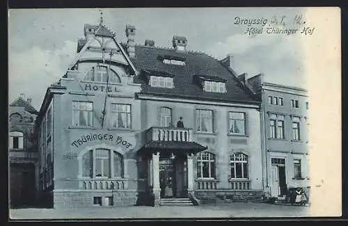 AK Droyssig, Hotel Thüringer Hof, Blick auf den Eingang