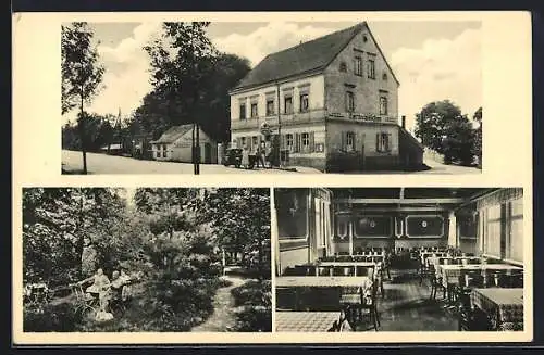 AK Zwenkau, Gasthaus Harthschlösschen mit Speisesaal und Gartenlokal