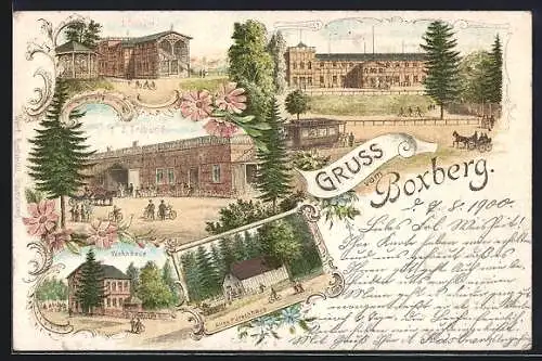 Lithographie Gotha, Pferderennbahn &b Gasthaus Boxberg, Tribüne, Altes Pürschhaus