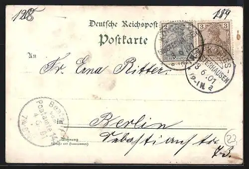 Lithographie Neue-Mühle /Königs-Wusterhausen, Restaurant von R. Riedel, Villa Müller, Schleuse