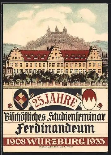 Künstler-AK Würzburg, 25 Jahre Bischöfliches Studienseminar Ferdinandeum 1908-1933