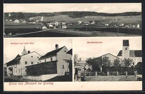 AK Moosach bei Grafing, Gasthaus zum alten Wirt, Wirtschaftsgarten, Teilansicht