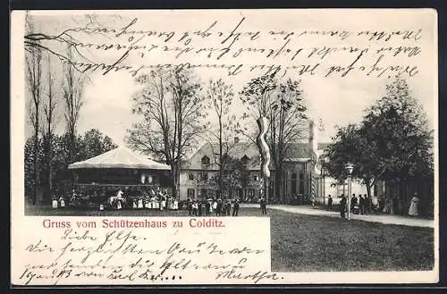 AK Colditz, Gasthof Schützenhaus mit Karussell