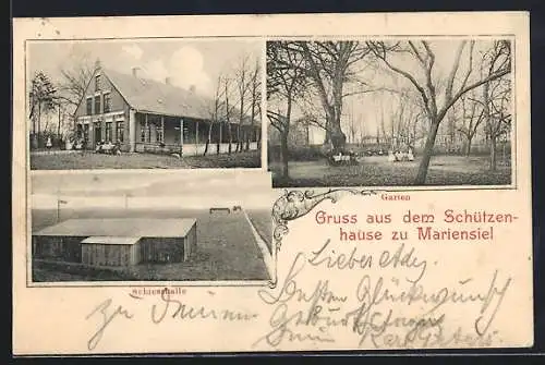 AK Mariensiel, Gasthof Schützenhaus, Schiesshalle und Garten