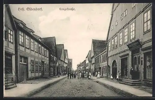 AK Hess. Oldendorf, Langestrasse mit Geschäften