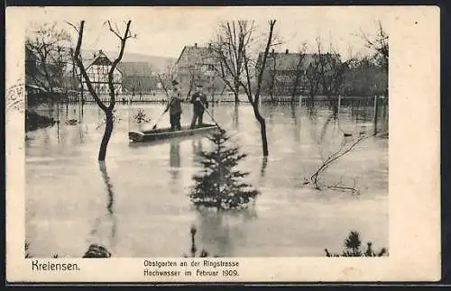 AK Kreiensen, Obstgarten an der Ringstrasse, Hochwasser im Februar 1909