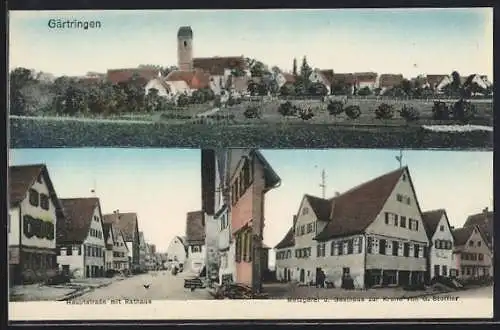 AK Gärtringen, Gasthaus zur Krone, Bes. G. Stöffler, Hauptstrasse mit Rathaus