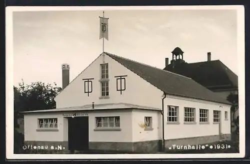 AK Offenau a. N., Blick auf die Turnhalle, 1931