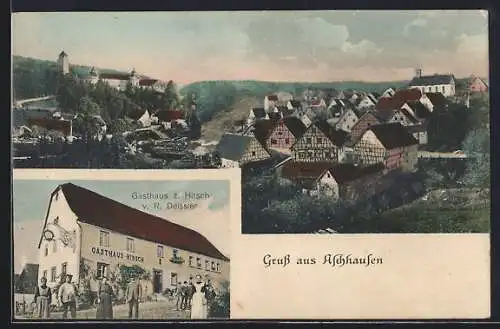 AK Aschhausen / Jagst, Gasthaus zum Hirsch, Bes. R. Deissler, Ortsansicht aus der Vogelschau