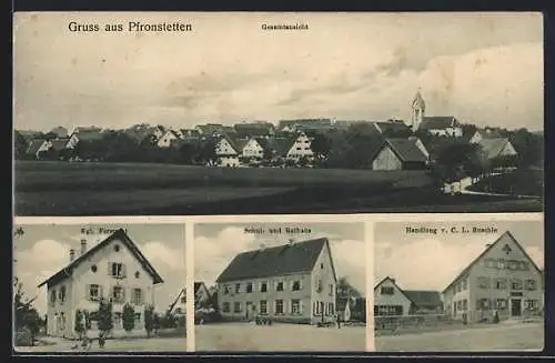 AK Pfronstetten, Gesamtansicht, Kgl. Forstamt, Schul- und Rathaus