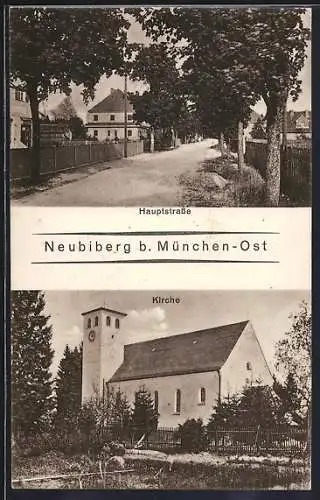 AK Neubiberg b. München, Hauptstrasse und Kirche