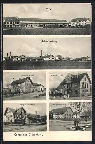 AK Unterbiberg, Gasthaus Huber, Bürgermeisterhaus, Ökonomiegebäude Kyrein, Handlung Flörs, Gutsverwaltung