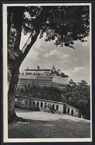 AK Würzburg, Blick vom Käppele auf die Festung Marienberg