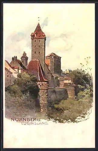 Künstler-AK Nürnberg, Luginsland mit Turm