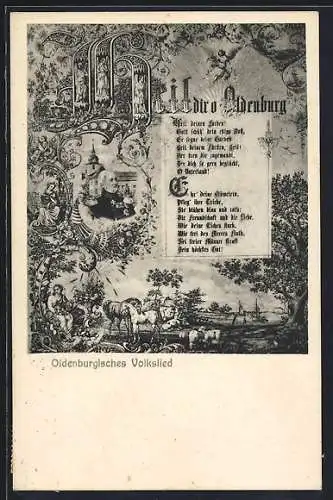 AK Oldenburg i. Gr., Oldenburgisches Volkslied, Portrait von Oldenburg, Kirche & Gnadenbild