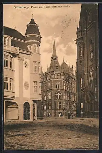 AK Oldenburg / O., Partie am Kasinoplatz mit Rathaus