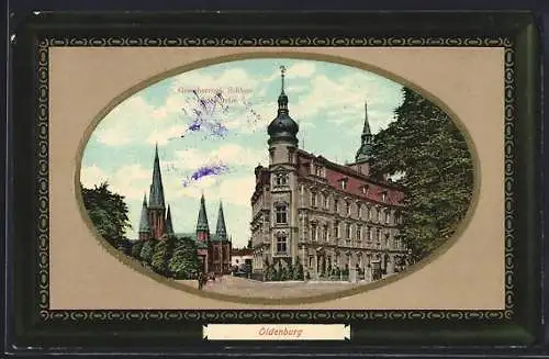 AK Oldenburg / O., Grossherzogl. Schloss und Kirche im Passepartout