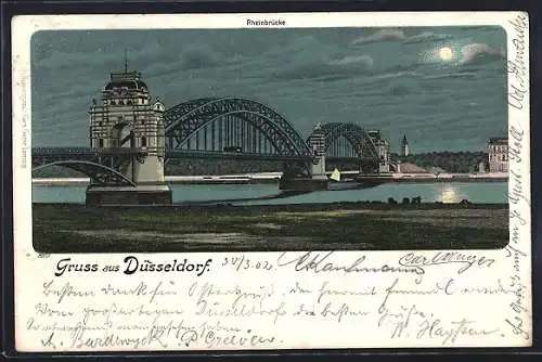 Lithographie Düsseldorf, Ansicht der Rheinbrücke