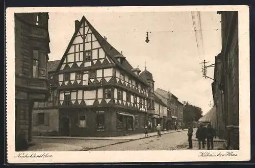 AK Neuhaldensleben, Geschäft Kühn`sches Haus mit Strassenpartie