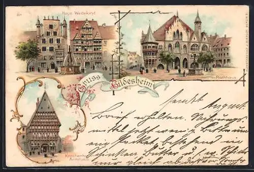 Lithographie Hildesheim, Haus Wedekind und Rathaus