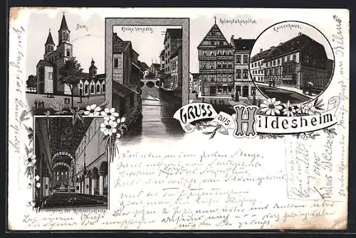 Lithographie Hildesheim, Dom, Klein Venedig, Kaiserhaus