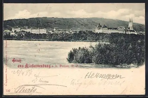 AK Klosterneuburg / Donau, Panoramablick über den Fluss