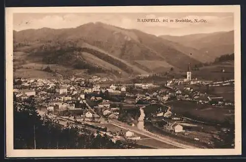 AK Hainfeld /N. Ö., Gesamtansicht mit Bergpanorama aus der Vogelschau