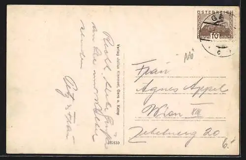 AK Gars am Kamp, Ortspartie mit Burgruine aus der Vogelschau