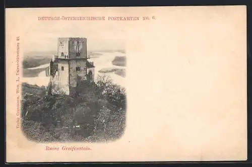 AK Ruine Greifenstein, Ortsansicht aus der Vogelschau