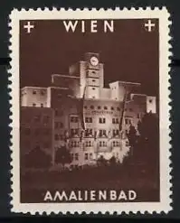 Reklamemarke Wien, Amalienbad, beleuchtetes Gebäude