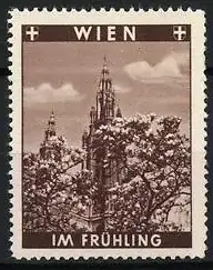 Reklamemarke Wien, Im Frühling, Kirchturm und Blütenzweige