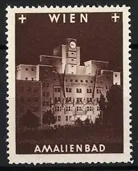 Reklamemarke Wien, Amalienbad, Gebäude mit Uhr