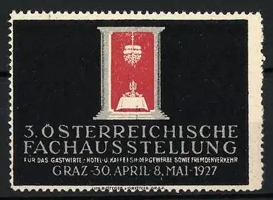 Reklamemarke Graz, 3. Österreichische Fachausstellung, Tisch mit Kerze und Kronleuchter, 1927