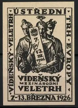 Reklamemarke Wien, Vídenský mezinárodní veletrh 1926, drei Personen mit Datumstafel