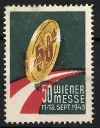 Reklamemarke Wien, 50 Wiener Messe, Münze 1949