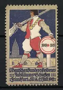 Reklamemarke Frankfurt, 17. Deutsches Bundesschiessen, Schütze mit Gewehr, 1912