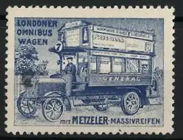 Reklamemarke London, Londoner Omnibus Wagen, Omnibus mit Metzeler-Massivreifen